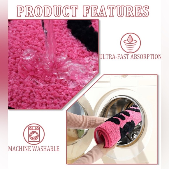 - Get Naked Bath Mat Fun Bathroom Rugs Soft Non Slip Cute Bath  (Rose & black) - Picture 4 of 9